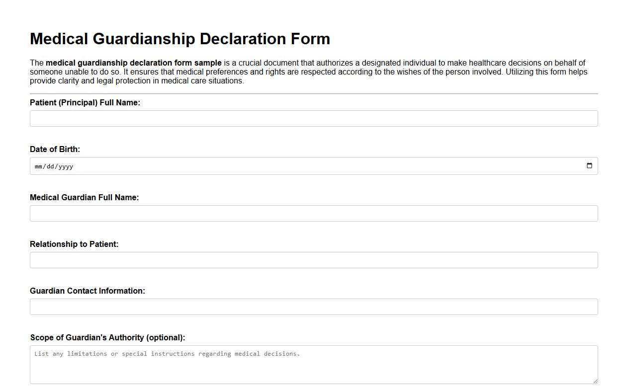 Medical guardianship declaration form sample image preview