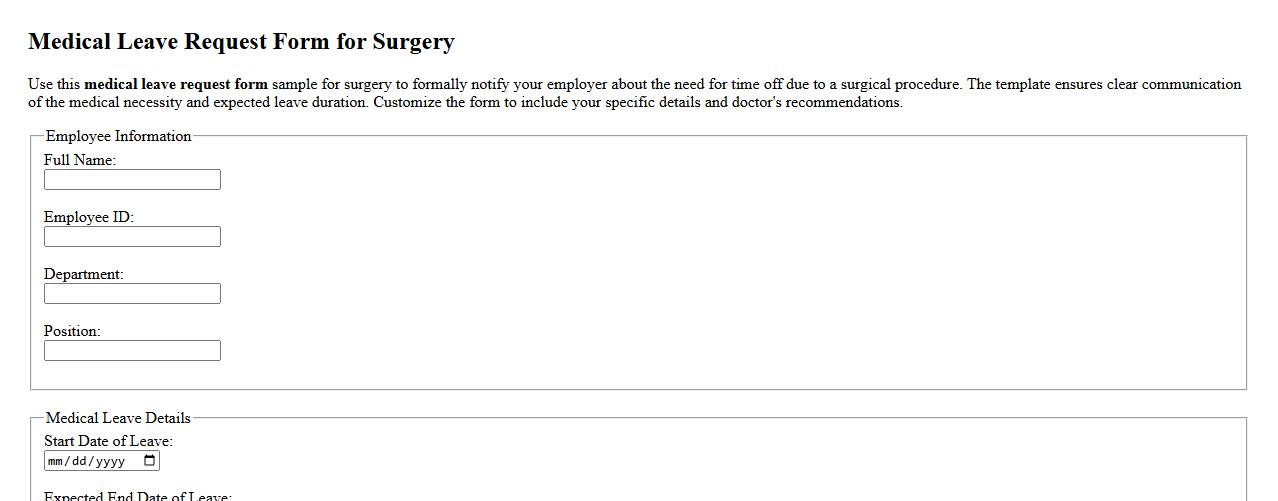 Medical leave request form sample for surgery image preview