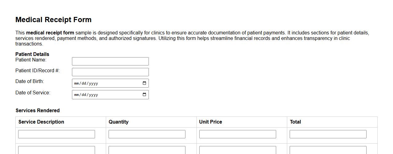 Medical receipt form sample for clinics image preview