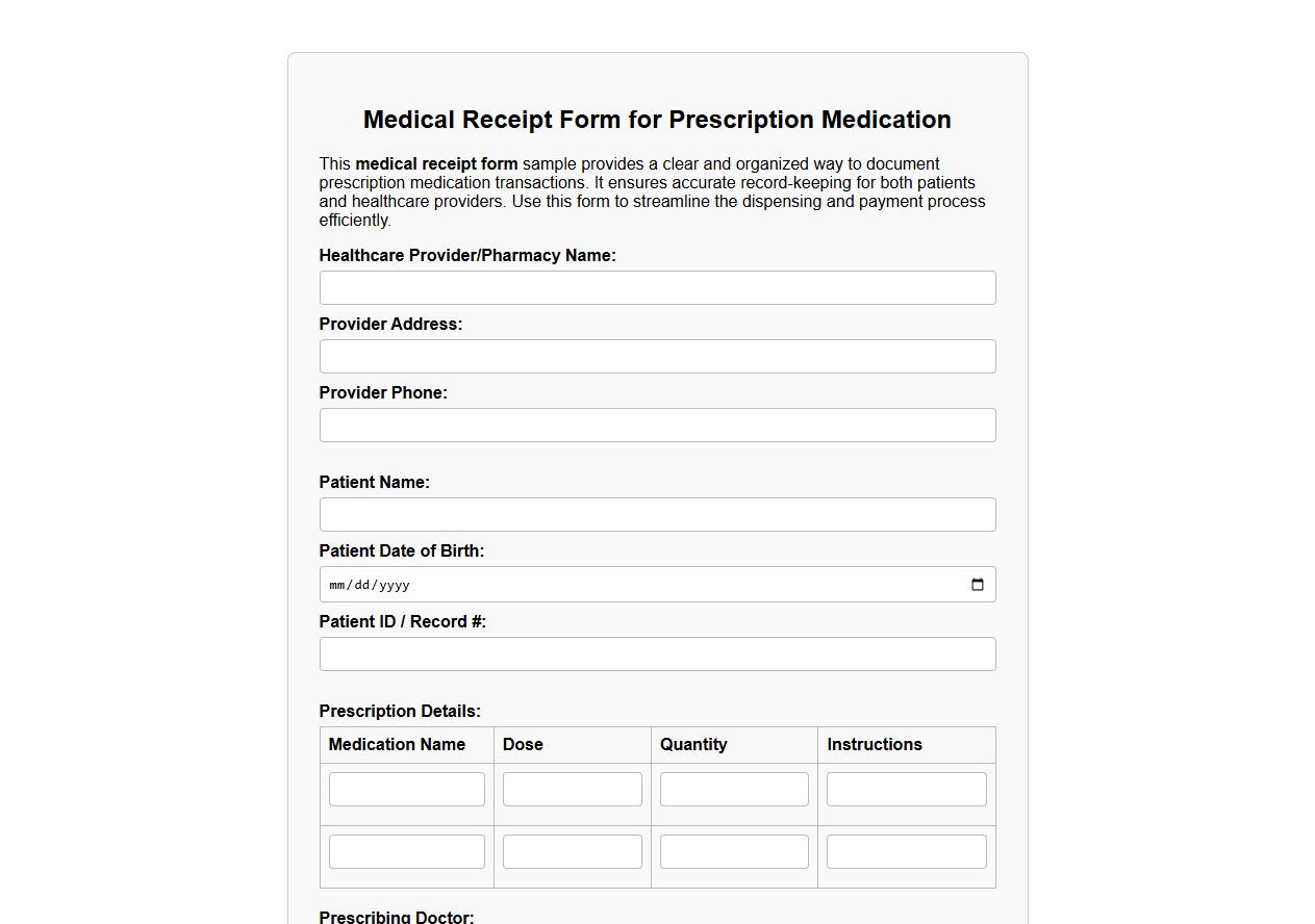 Medical receipt form sample for prescription medication image preview