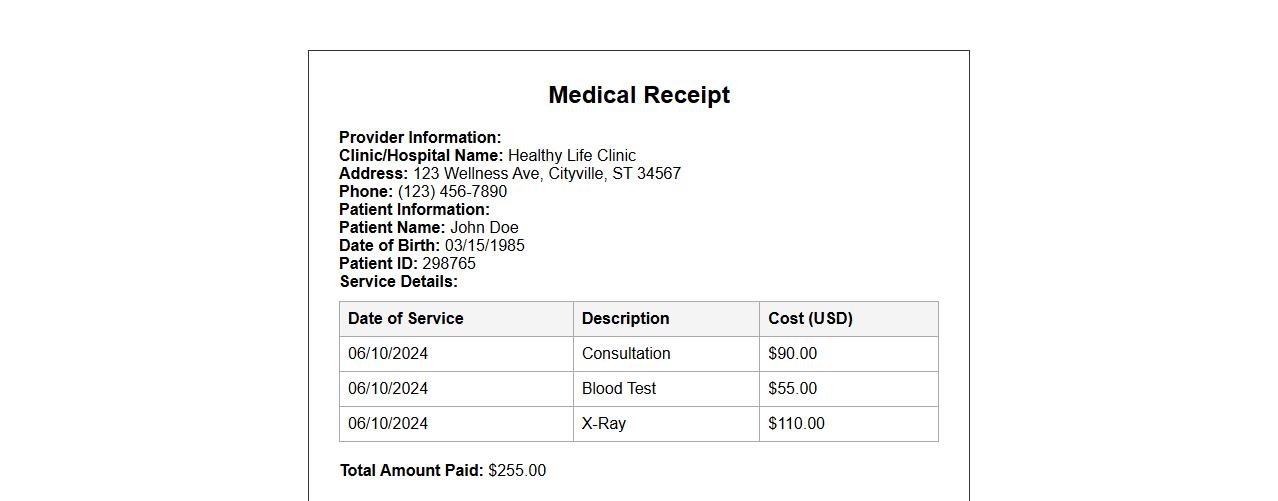Medical receipt sample for tax purposes image preview