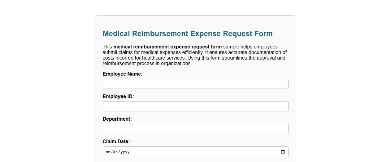 Medical reimbursement expense request form sample image preview