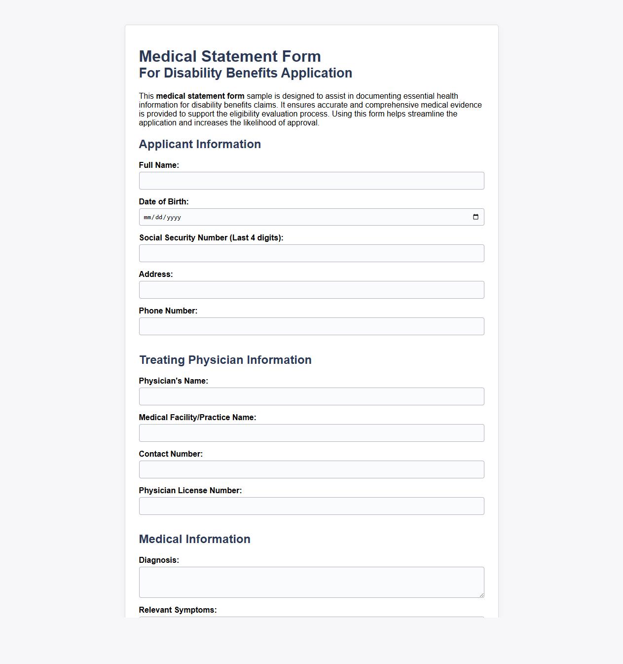medical statement form sample for disability benefits image preview