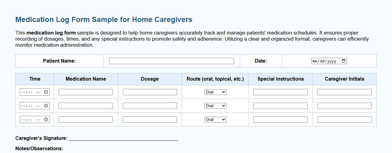 Medication log form sample for home caregivers image preview