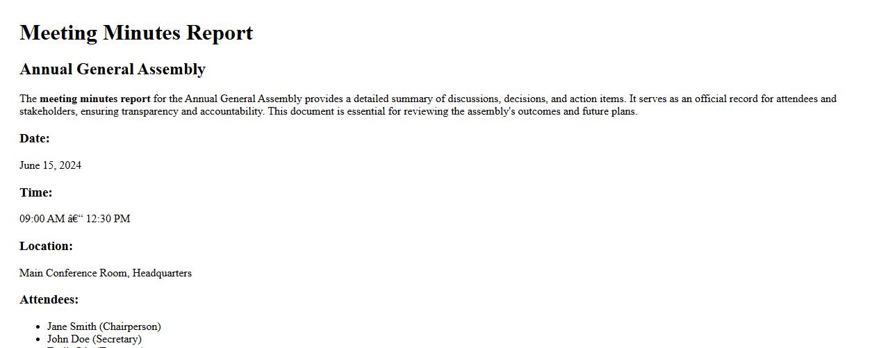 Meeting minutes report for annual general assembly image preview