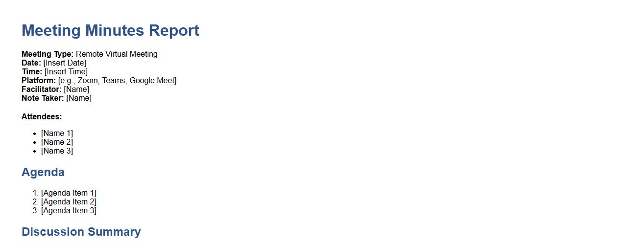 Meeting minutes report for remote virtual meetings image preview