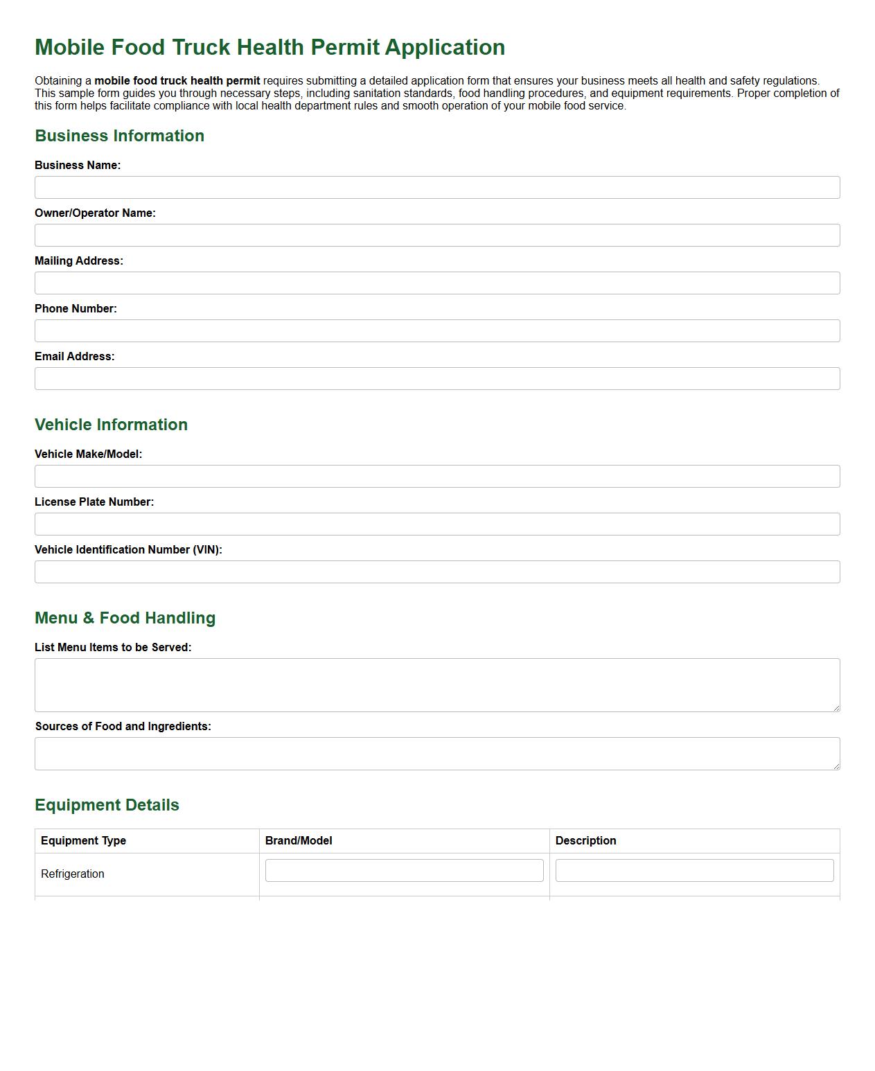 mobile food truck health permit form sample image preview