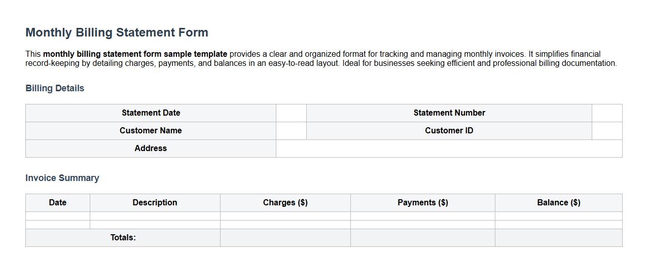 Monthly billing statement form sample template image preview