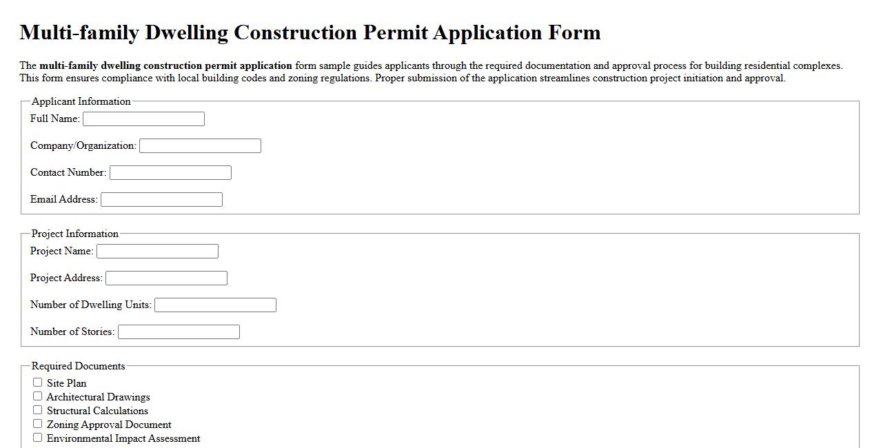 Multi-family dwelling construction permit application form sample image preview