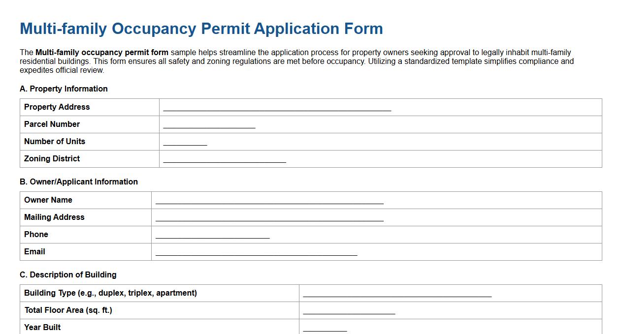 Multi-family occupancy permit form sample image preview
