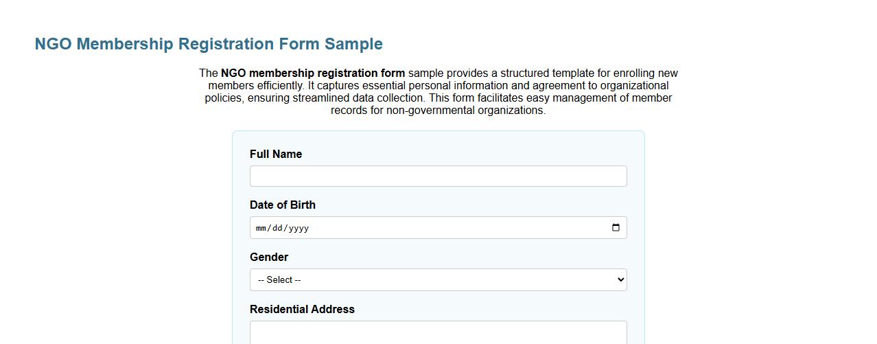 NGO membership registration form sample image preview