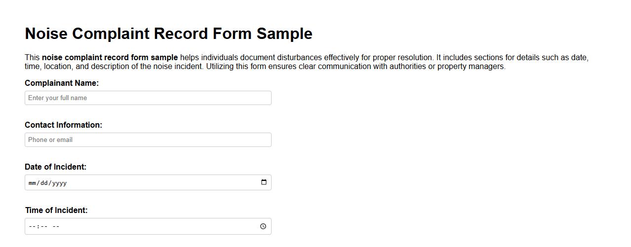 noise complaint record form sample image preview