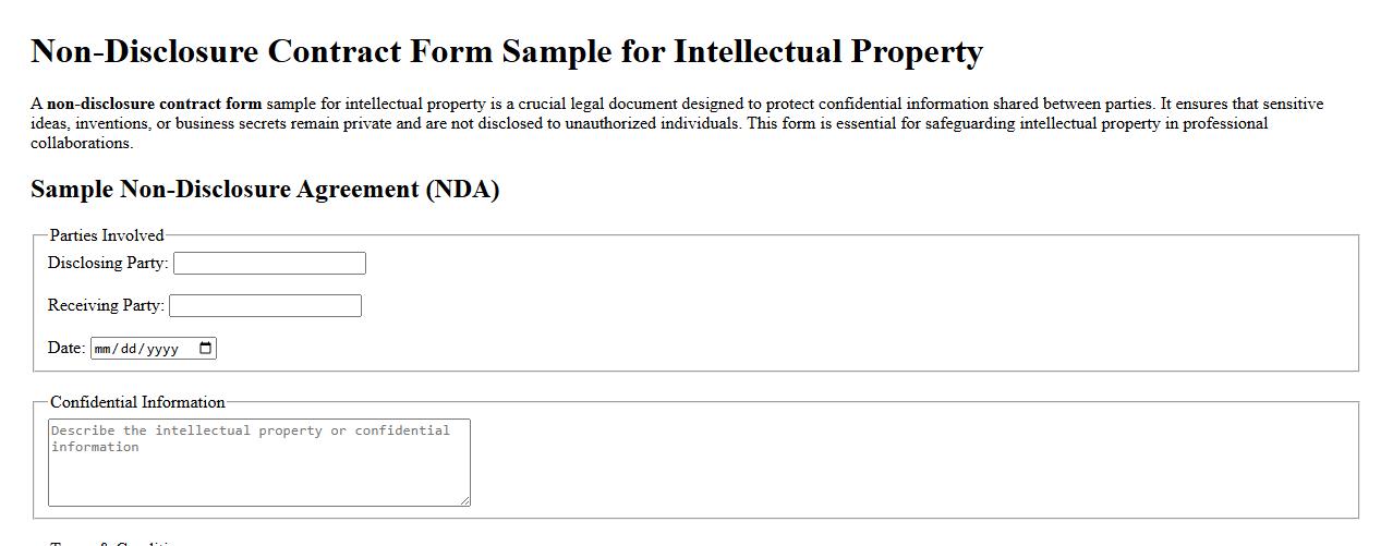Non-disclosure contract form sample for intellectual property image preview