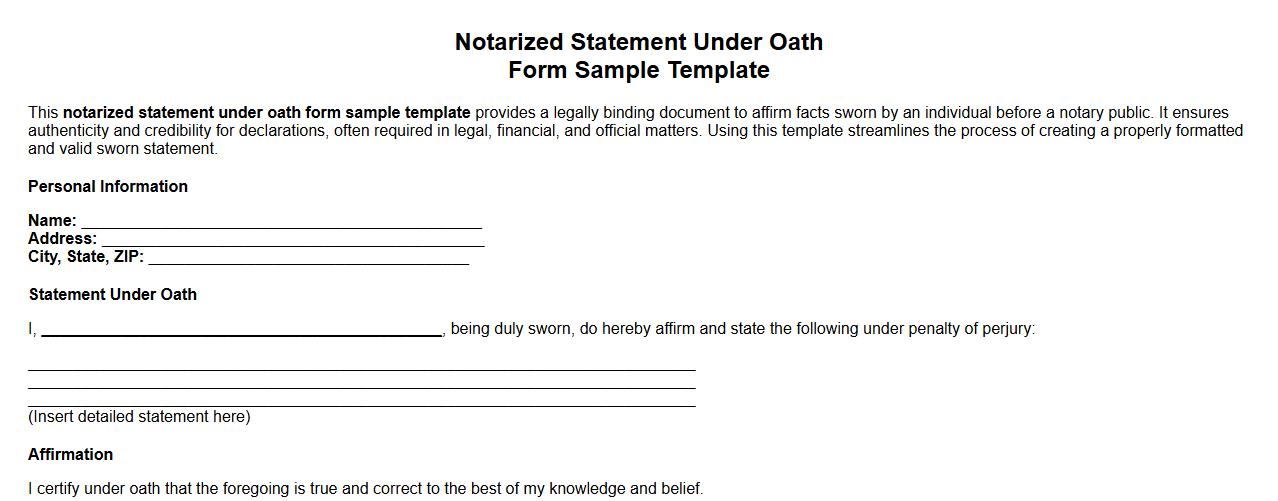 notarized statement under oath form sample template image preview