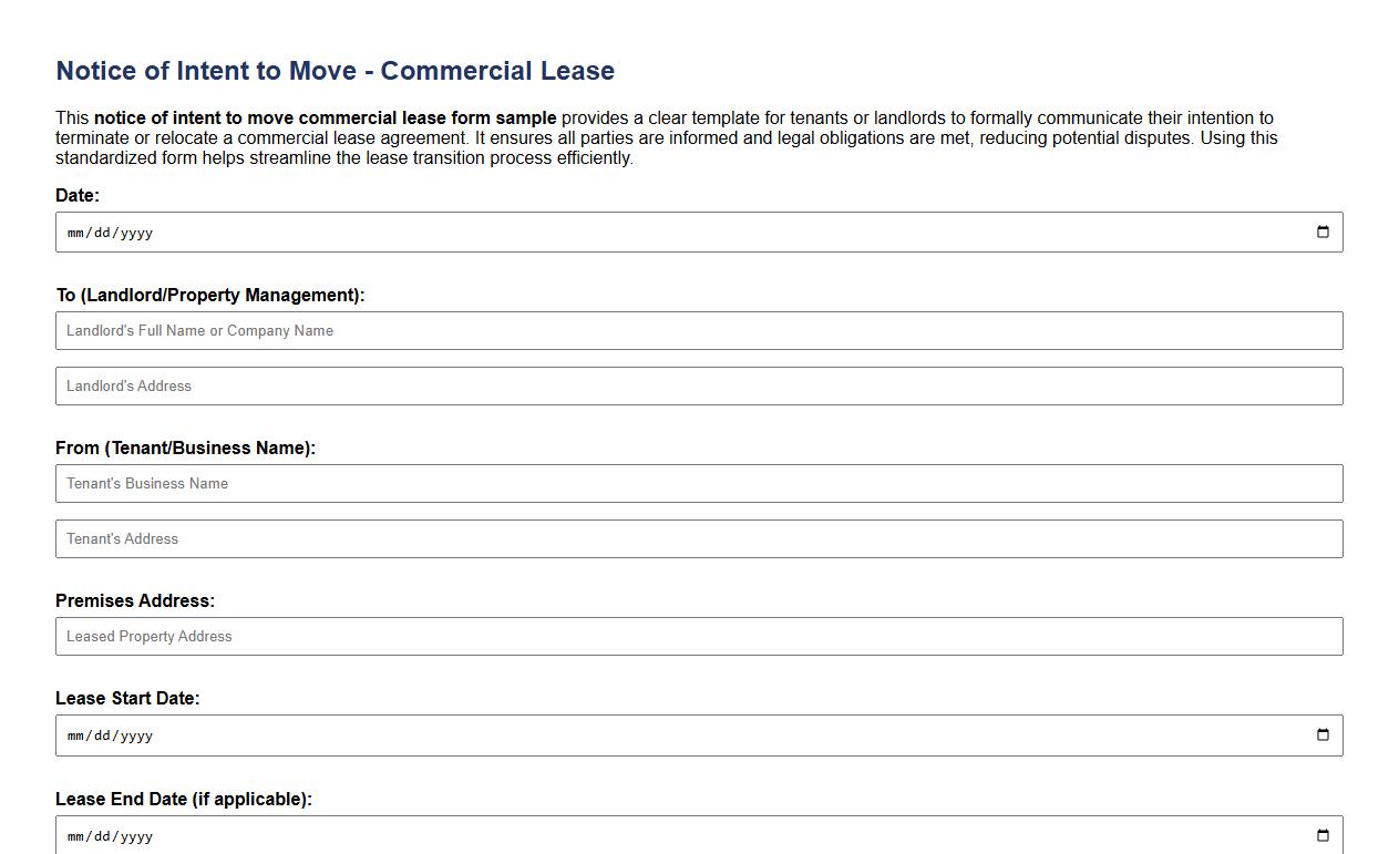 notice of intent to move commercial lease form sample image preview