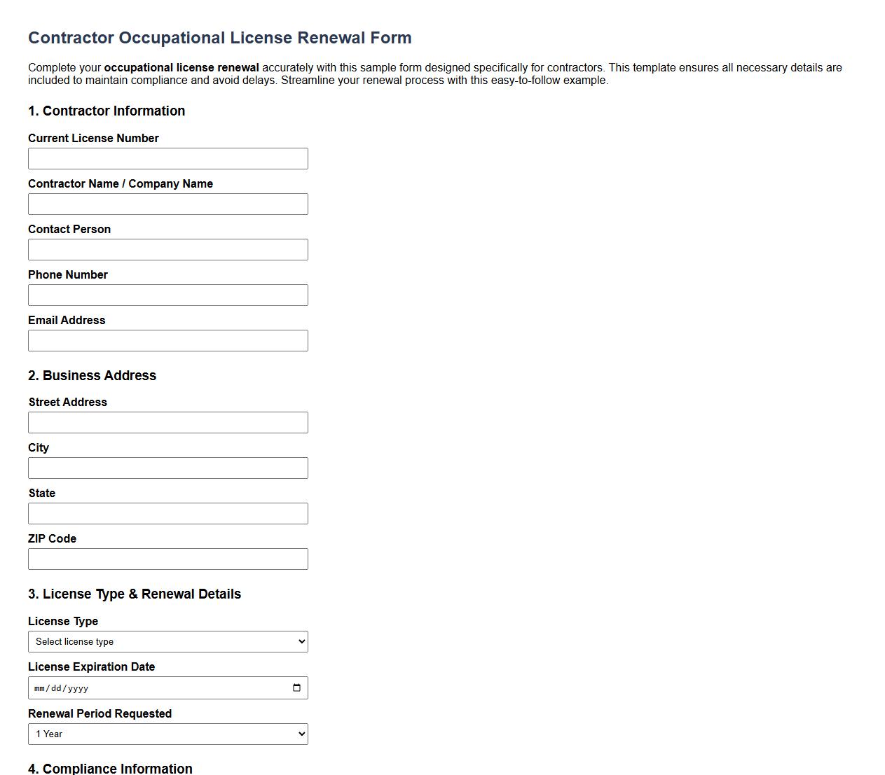 Occupational license renewal form sample for contractors image preview