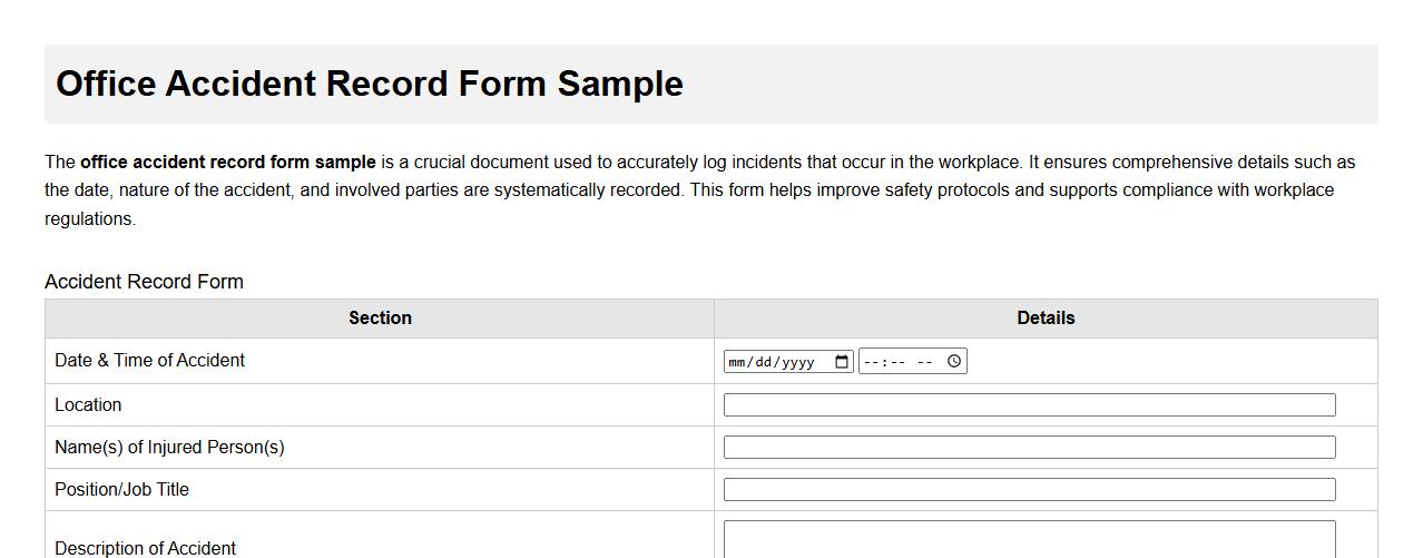 office accident record form sample image preview