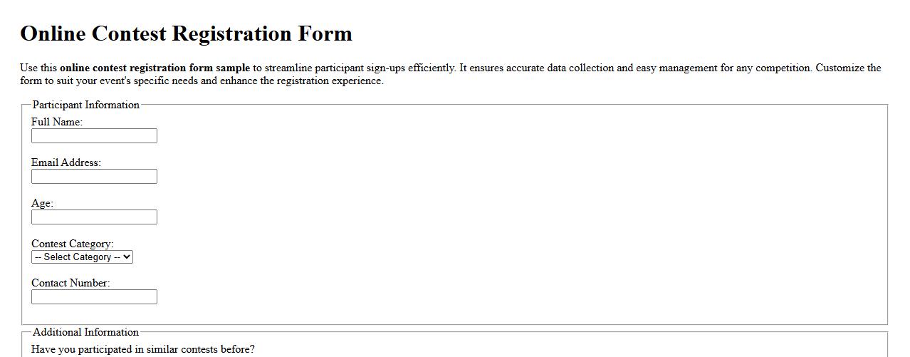 online contest registration form sample image preview