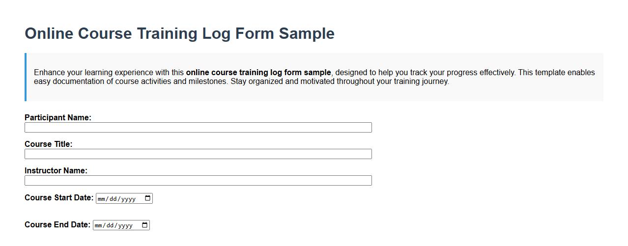 online course training log form sample image preview