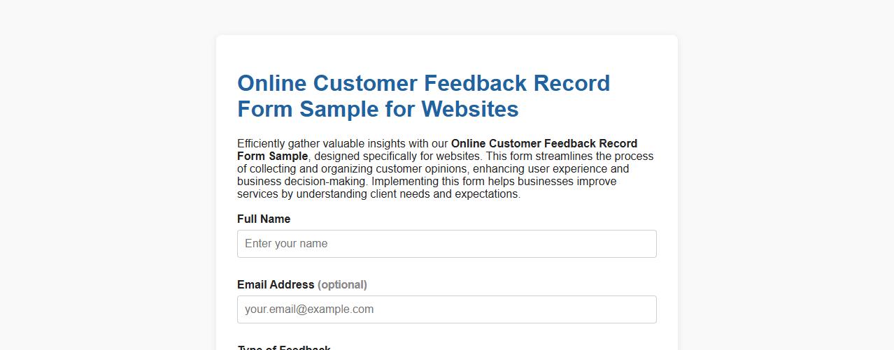 Online Customer Feedback Record Form Sample for Websites image preview