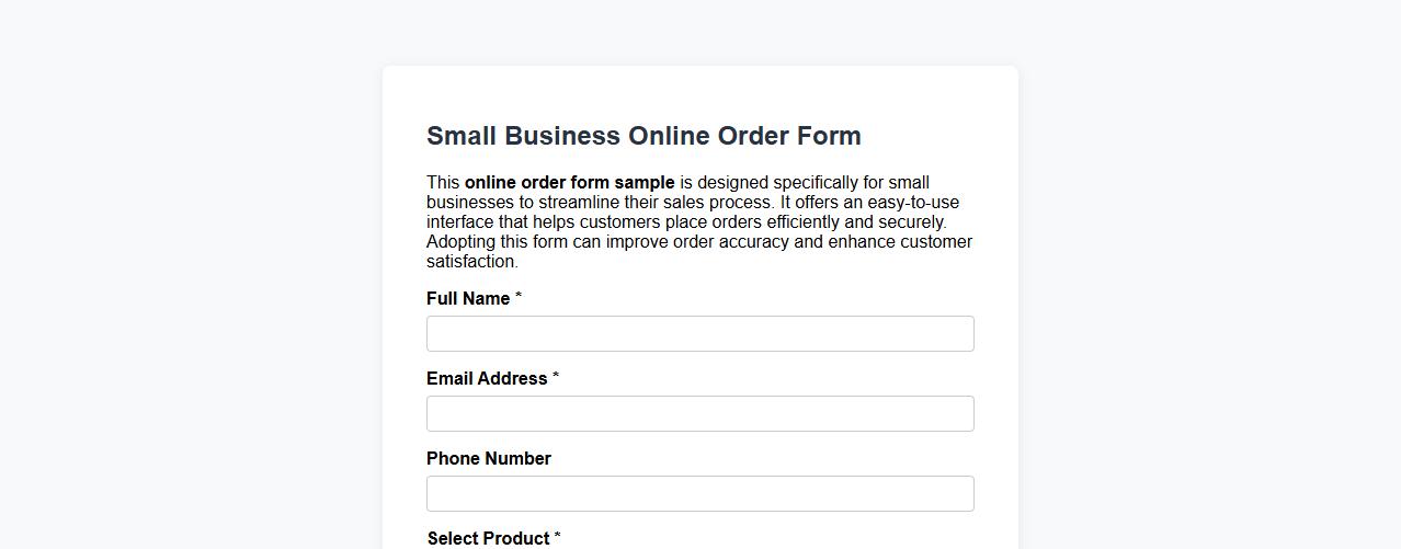 Online order form sample for small businesses image preview