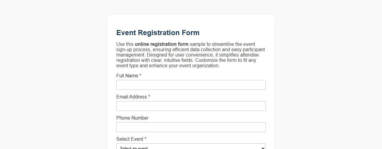 Online registration form sample for event image preview