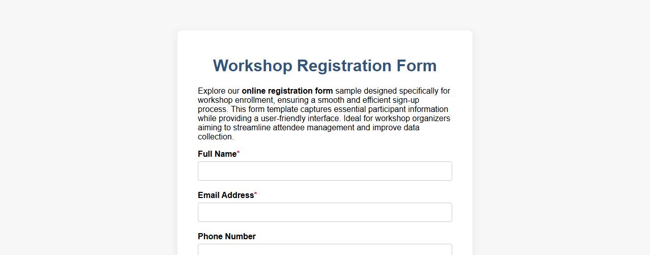 Online registration form sample for workshop image preview