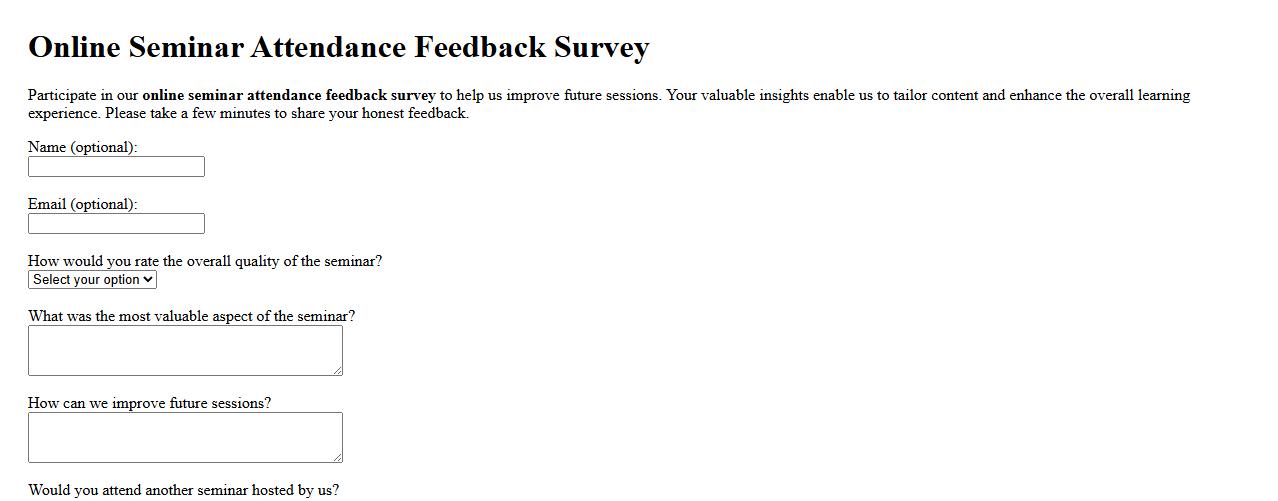 Online seminar attendance feedback survey image preview