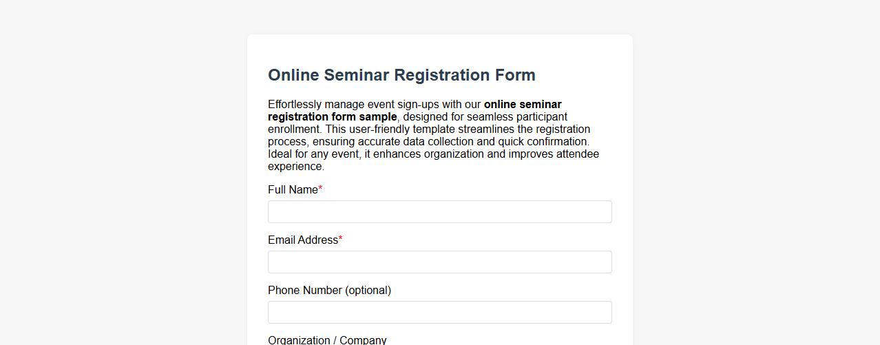 online seminar registration form sample for events image preview