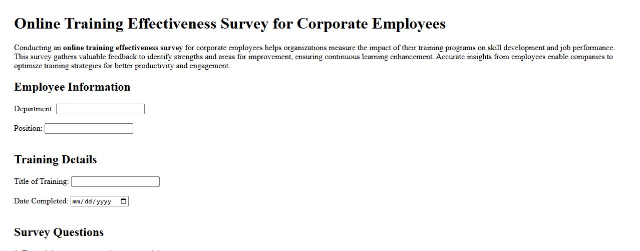 online training effectiveness survey for corporate employees image preview