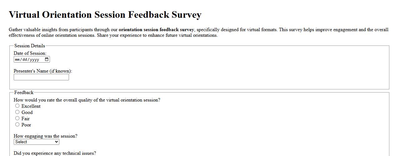 Orientation session feedback survey focusing on virtual sessions image preview