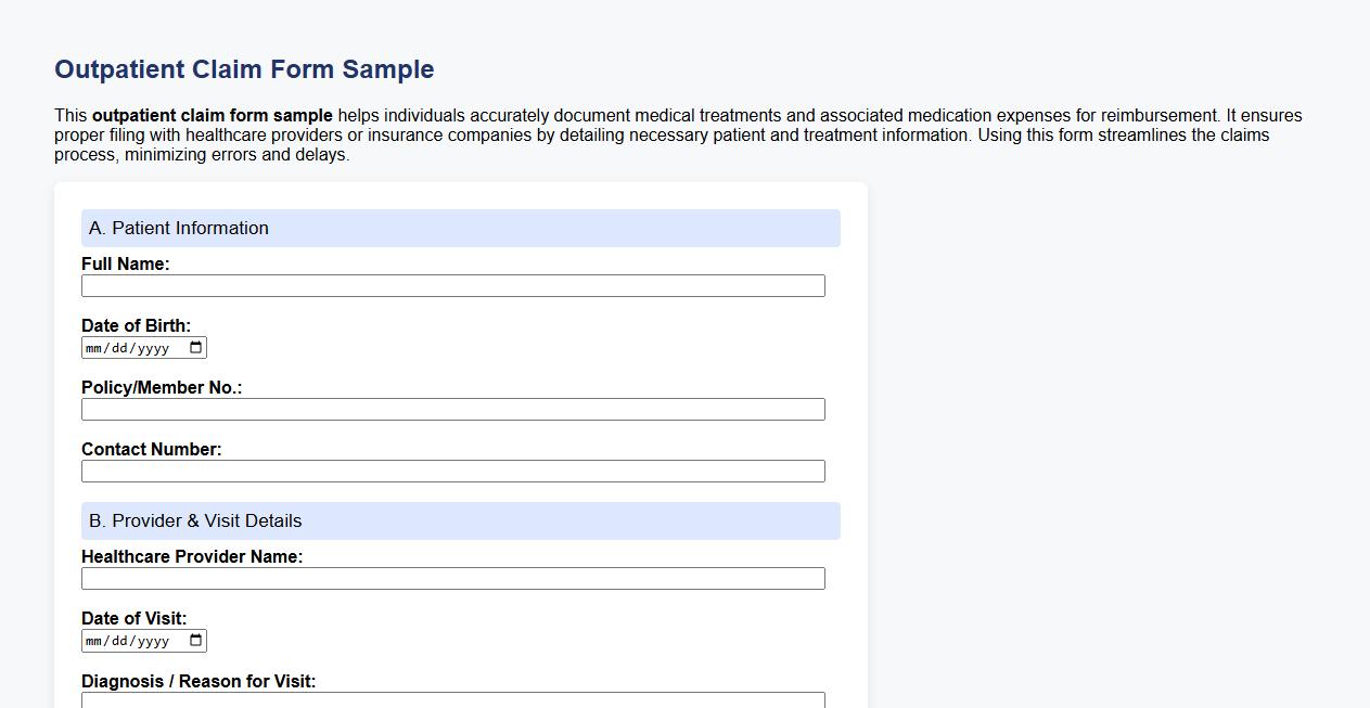 Outpatient claim form sample with medication expenses image preview