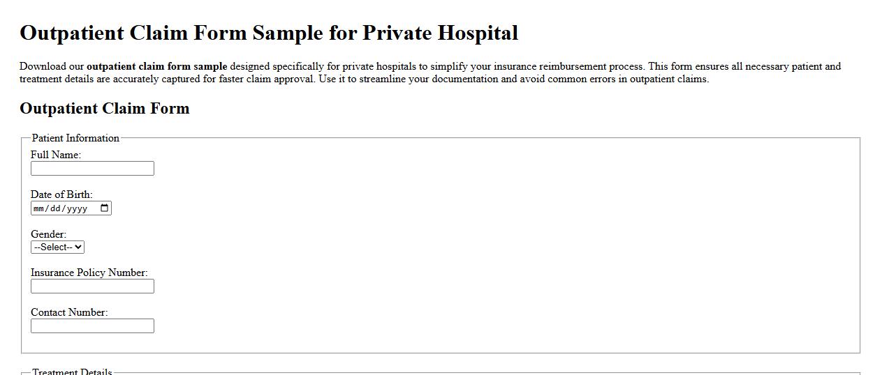 Outpatient claim form sample for private hospital image preview