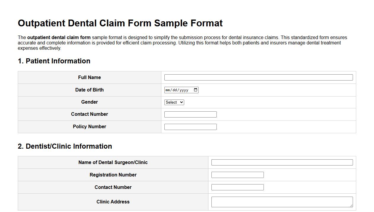Outpatient dental claim form sample format image preview