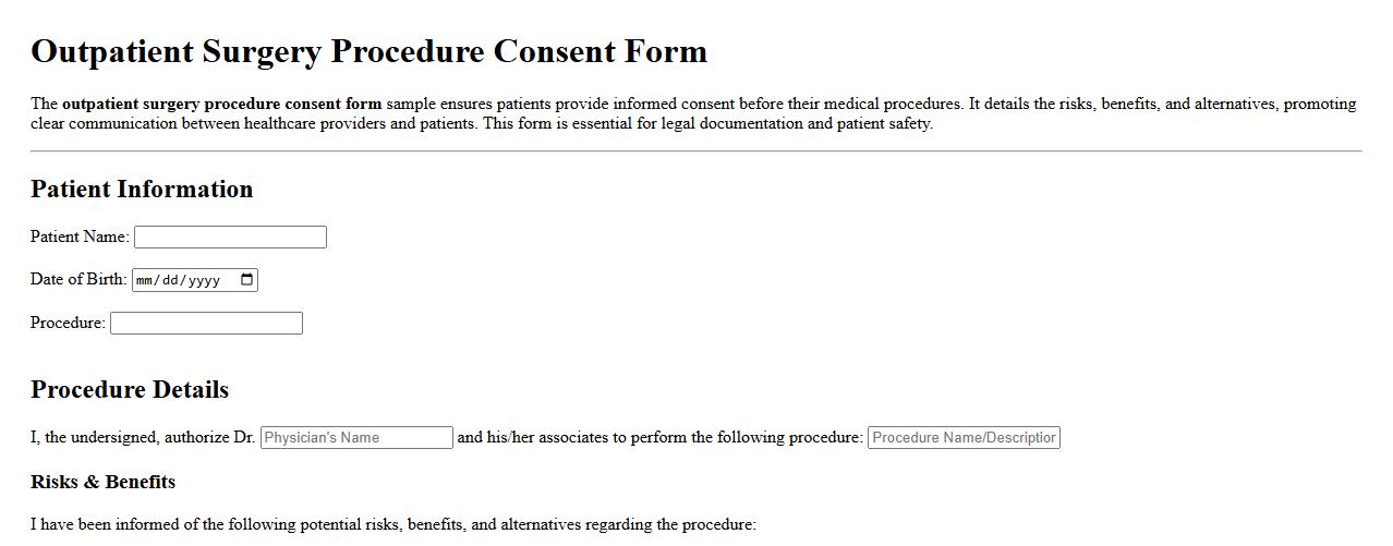 outpatient surgery procedure consent form sample image preview