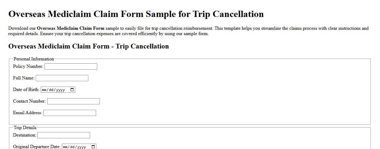 Overseas mediclaim claim form sample for trip cancellation image preview