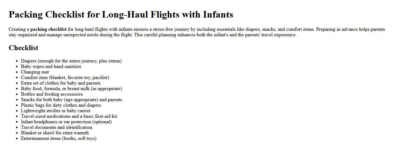Packing checklist for long-haul flights with infants image preview