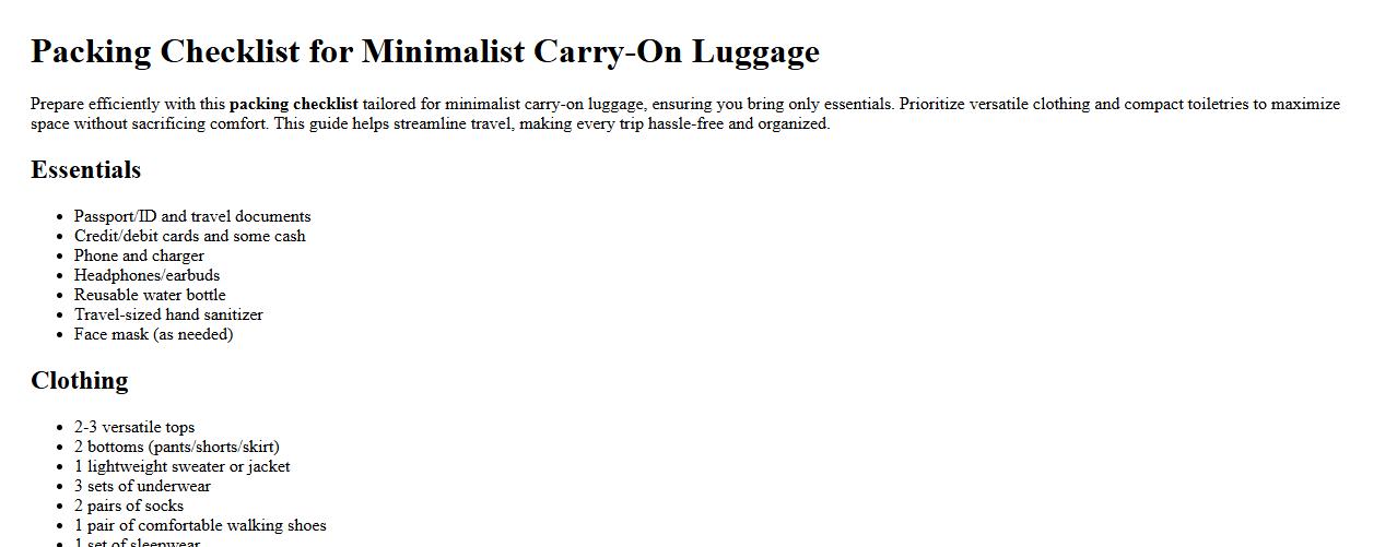 Packing checklist for minimalist carry-on luggage image preview