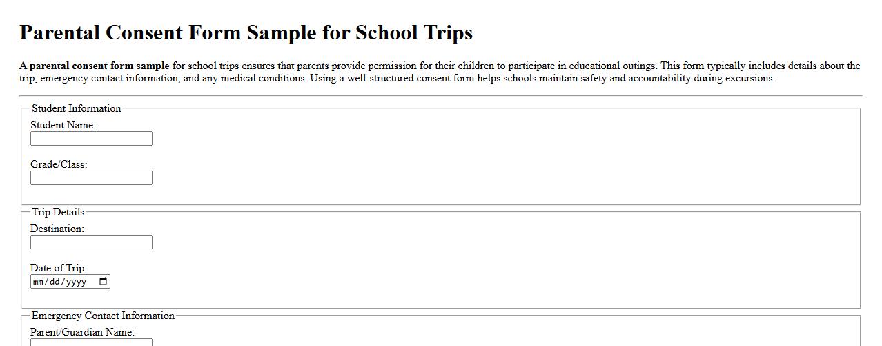 Parental consent form sample for school trips image preview