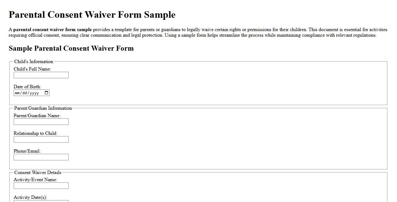 parental consent waiver form sample image preview