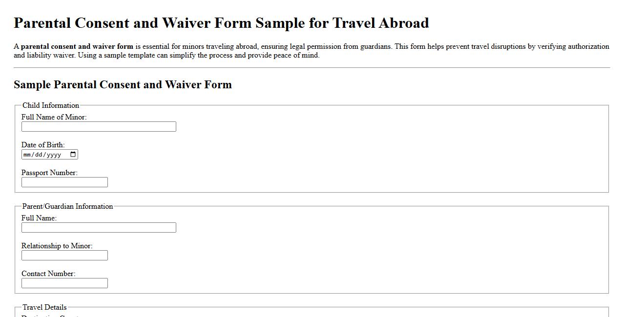 Parental consent and waiver form sample for travel abroad image preview