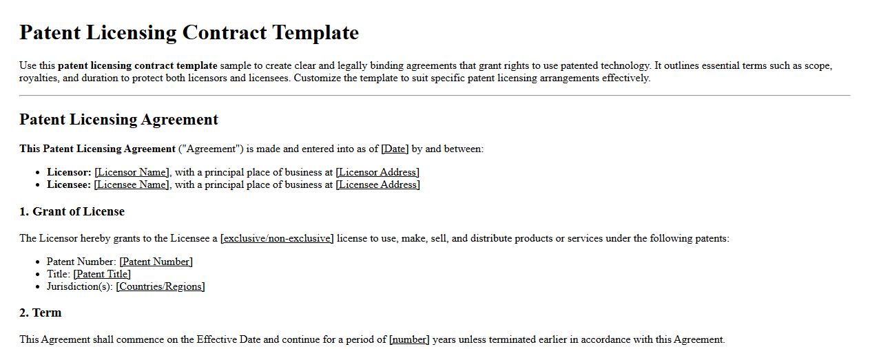 patent licensing contract template sample image preview