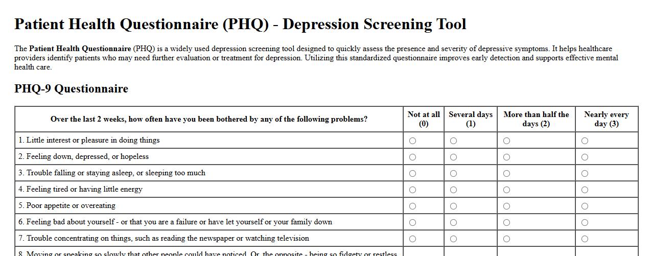 patient health questionnaire depression screening tool image preview