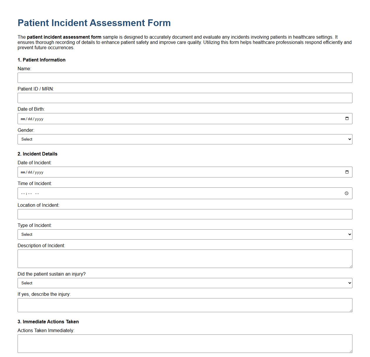 patient incident assessment form sample image preview