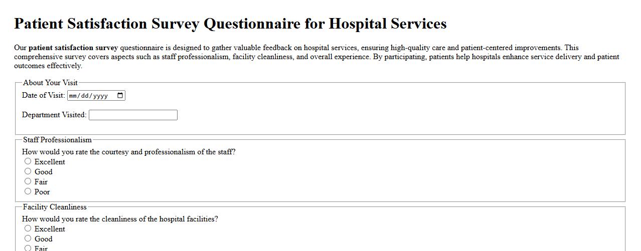 Patient satisfaction survey questionnaire for hospital services image preview