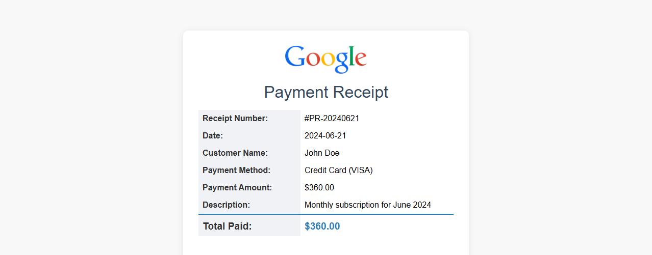 Payment receipt with company logo image preview