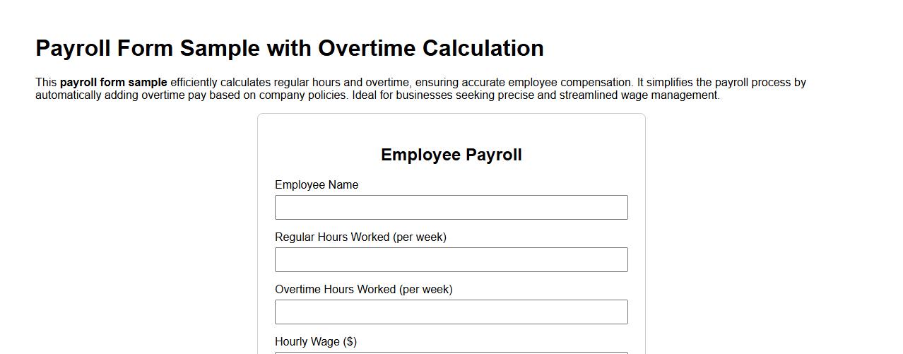 Payroll form sample with overtime calculation image preview