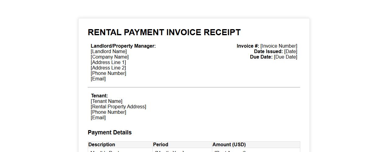 PDF invoice receipt form sample for rental payments image preview