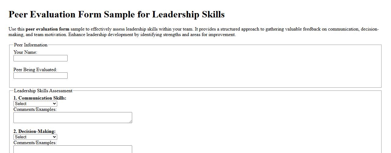 Peer evaluation form sample for leadership skills image preview
