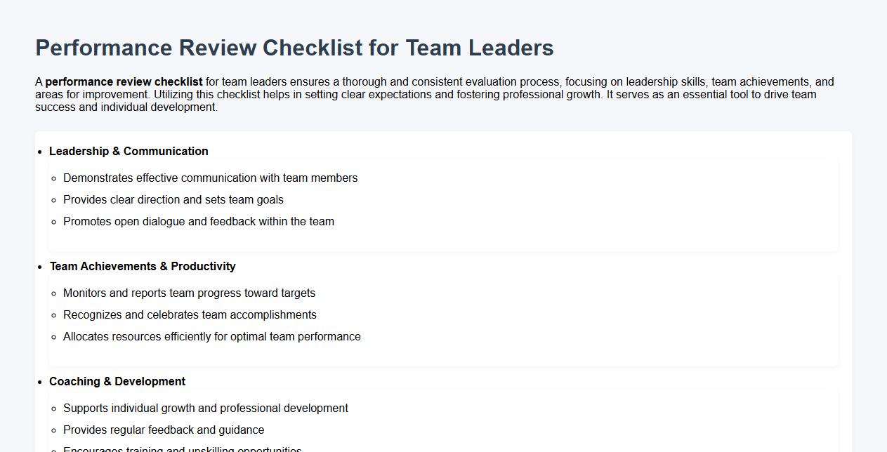 performance review checklist for team leaders image preview